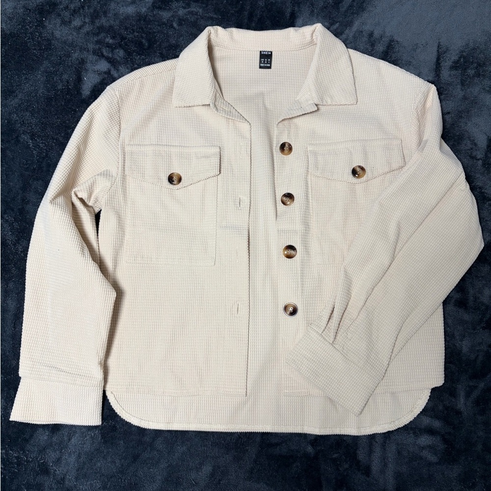 Women's Cream Waffle Button-Up Jacket